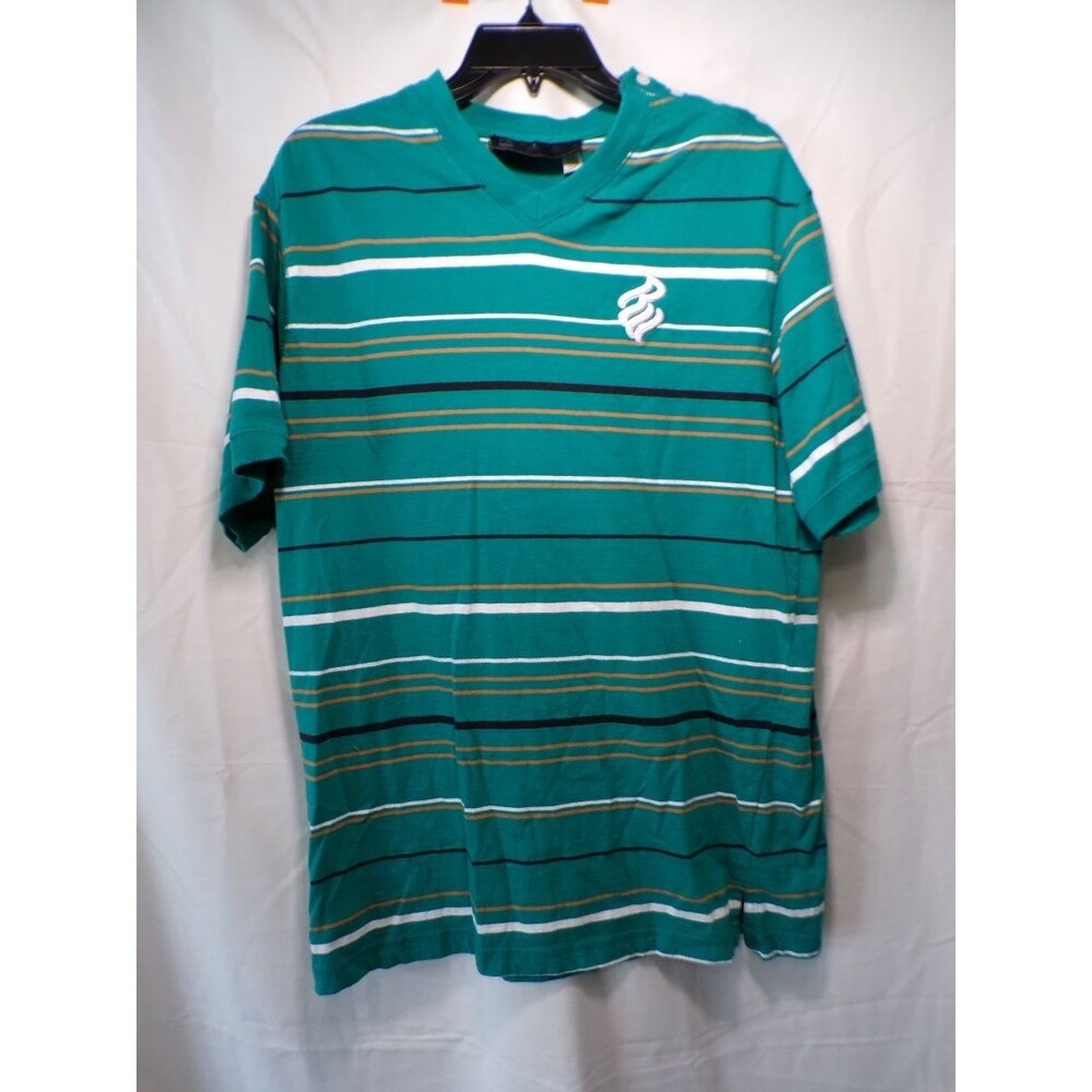 Rocawear Men's Polo Shirt XL Teal Multicolor Striped Short Sleeve